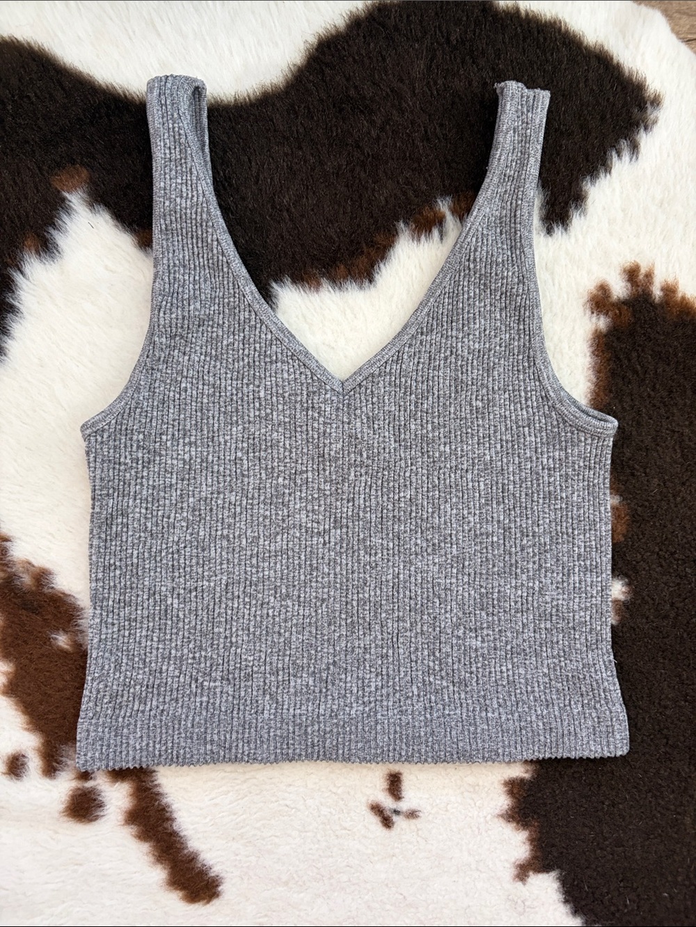 Women's Grey Ribbed V-Neck Tank Top